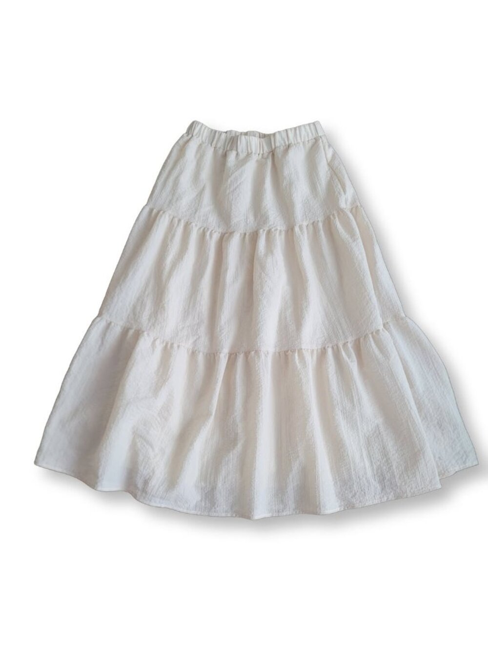 Vintage Cream Tiered Maxi Long Skirt Cottagecore Lined (L)